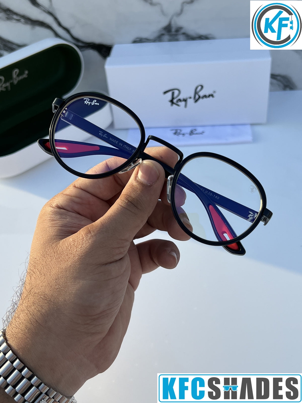 RB #2 METAL BLACK BLUE CUT SUNGLASSES