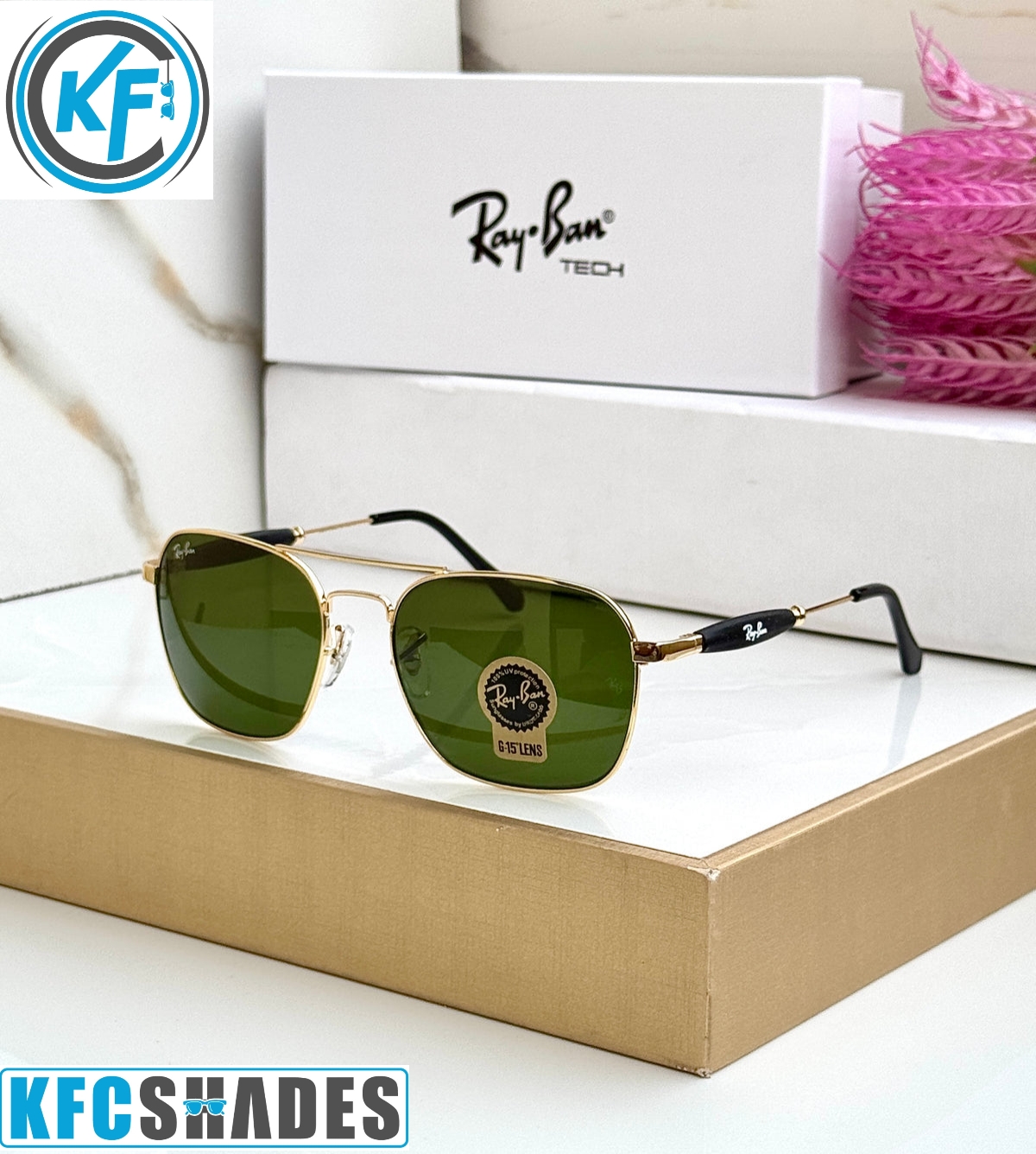 RB 1208 GOLD GREEN UV-400 SUNGLASSES
