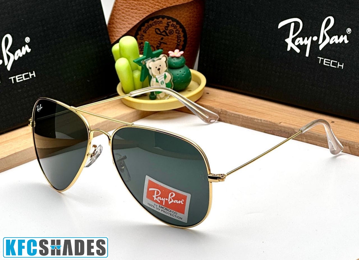 RB Aviator Classic Gold Black UV-400 Sunglasses
