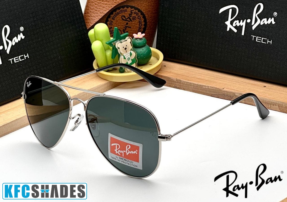 RB Aviator Classic Silver Black UV-400 Sunglasses