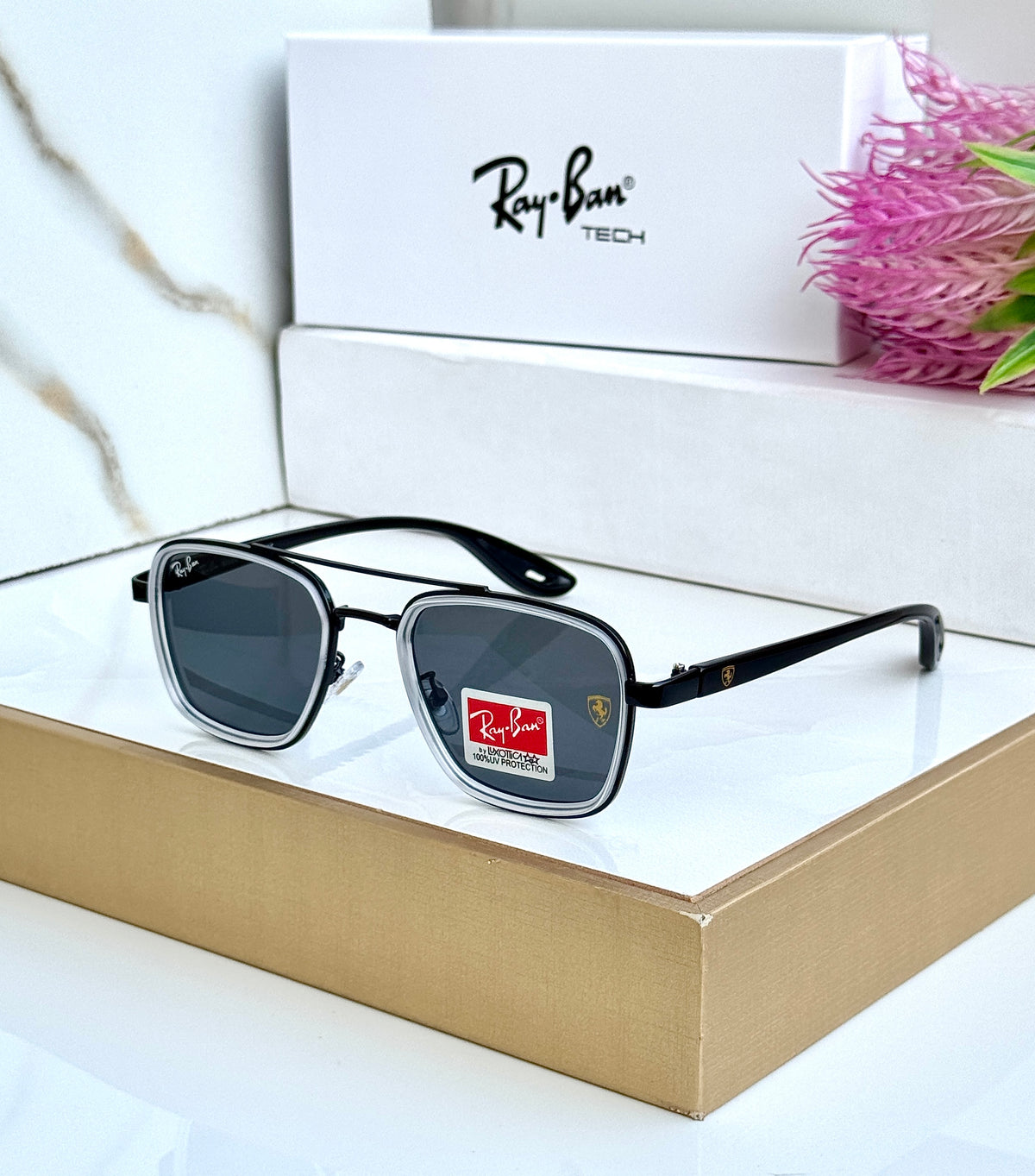 RB #6 METAL BLACK SILVER WHITE BLACK UV-400 SUNGLASSES